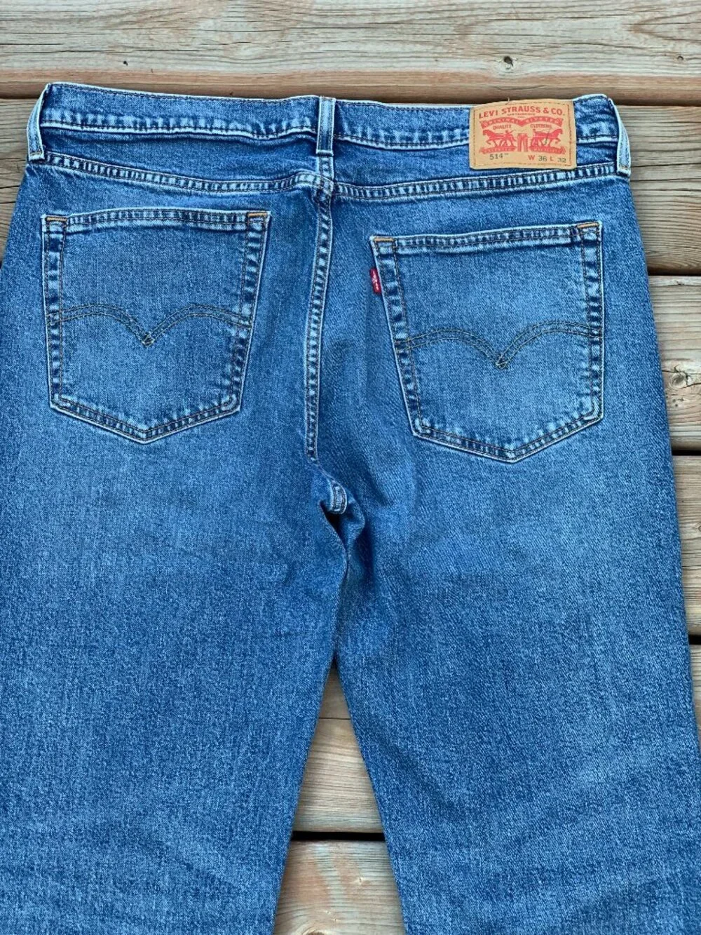 Levi's 514 Jeans Men 36x32 Blue Faded Distressed Denim Straight Leg Casual Pants